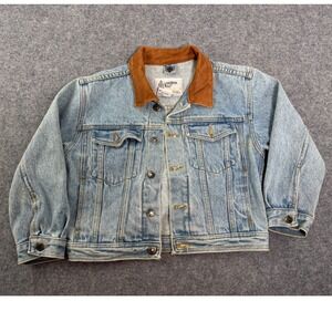 Vintage London Fog Kids Denim Jacket Tan Suede Collar Light Wash Trucker Style